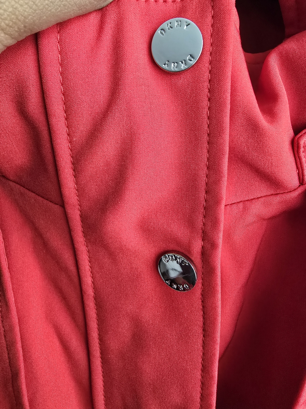 DKNY Red Trench Coat with Self-Tie Belt - Picture 5 of 14